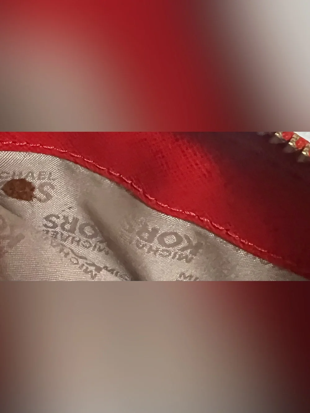 Michael Kors red Pebbled Leather Zip Around Wallet Gold Plate SEE PICS-